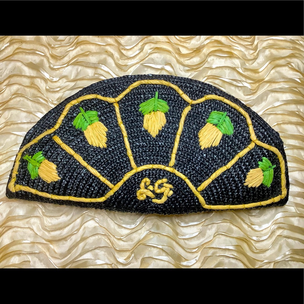 Rare Lulu Guinness Clutch Half Moon Embroidered